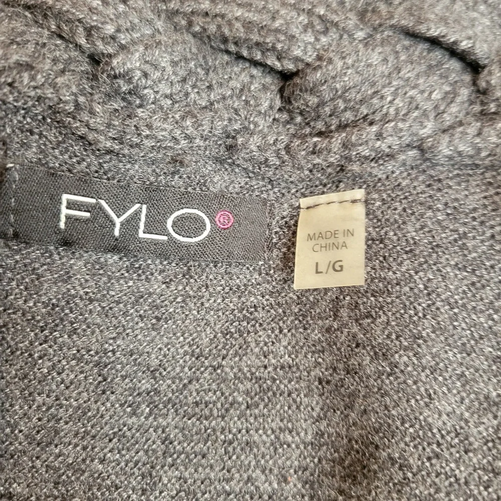 FYLO Open Front Cardigan Vest Sweater Braided Hem Asymmetrical Grey Large‎ - Picture 14 of 15